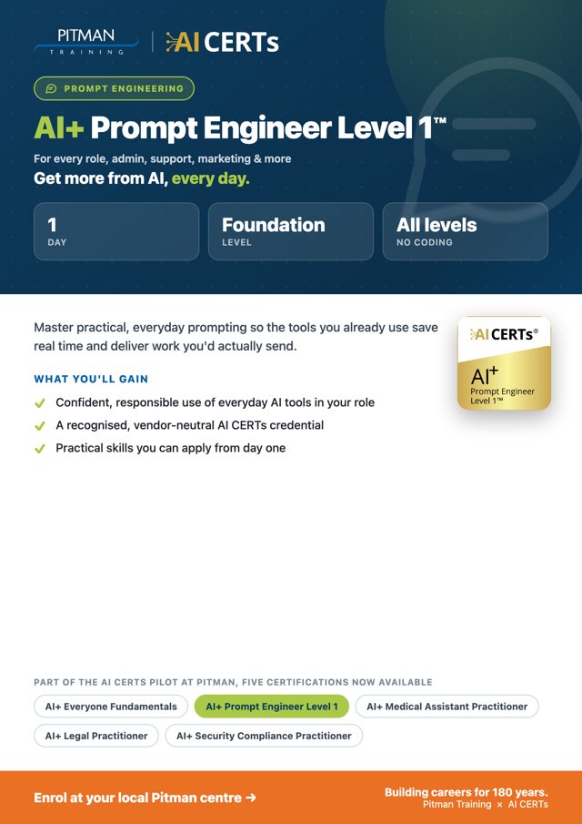 AI+ Prompting Fundamentals™ — A4 Flyer
